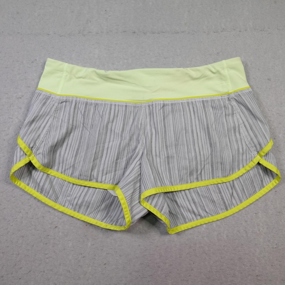 Lululemon Shorts Womens 6 Gray Striped Running Lined Zip Pocket Reflective gym